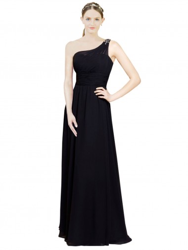 Noir Trapèze Mousseline Longue Robes demoiselle d'honneur à Vendre