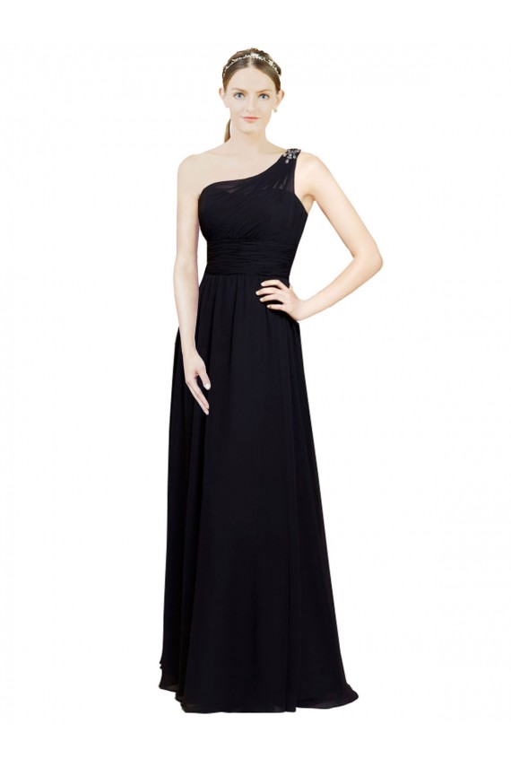 Noir Trapèze Mousseline Longue Robes demoiselle d'honneur à Vendre