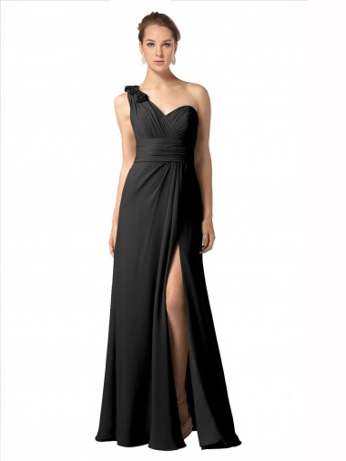 Noir Trapèze Mousseline Longue Robes demoiselle d'honneur à Vendre