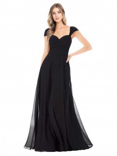 Noir Trapèze Mousseline Longue Robes demoiselle d'honneur à Vendre
