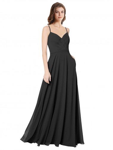 Noir Trapèze Mousseline Longue Robes demoiselle d'honneur à Vendre