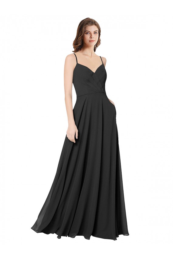Noir Trapèze Mousseline Longue Robes demoiselle d'honneur à Vendre
