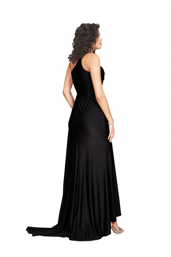 Noir Trapèze Satiné Soyeux Longue Formelles Robes demoiselle d'honneur / Robes de soirée / Robes de bal à Vendre