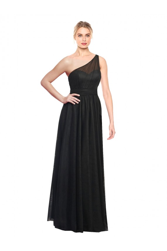 Noir Trapèze Tulle Longue Robes demoiselle d'honneur à Vendre