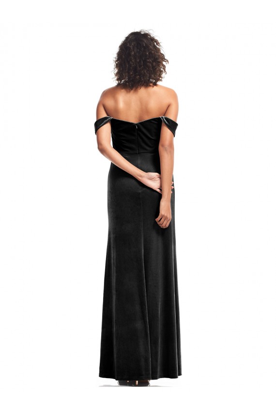 Noir Trapèze Épaule Dénudée Sans bretelle Velours Stretch Longue Formelles Robes demoiselle d'honneur / Robes de soirée / Robes de bal à Vendre