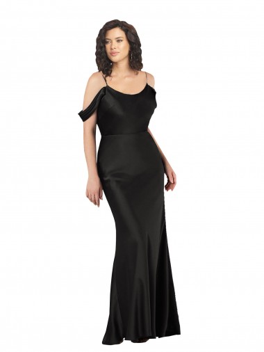 Noir Trapèze Épaule Dénudée Satiné Soyeux Longue Formelles Robes demoiselle d'honneur / Robes de soirée / Robes de bal à Vendre