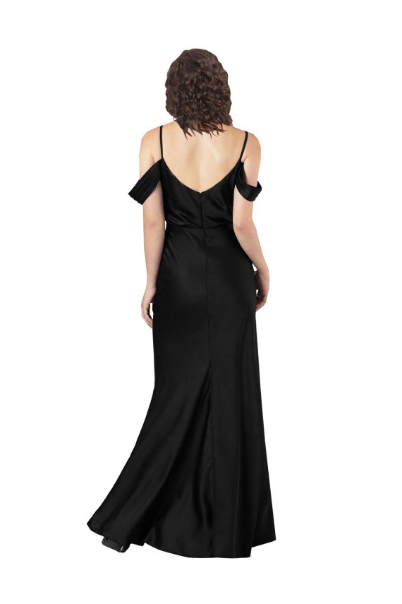 Noir Trapèze Épaule Dénudée Satiné Soyeux Longue Formelles Robes demoiselle d'honneur / Robes de soirée / Robes de bal à Vendre