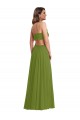 Olive verte Trapèze Col V Mousseline Longue Robes demoiselle d'honneur à Vendre