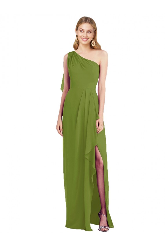 Olive verte Trompette Mousseline Longue Robes demoiselle d'honneur à Vendre