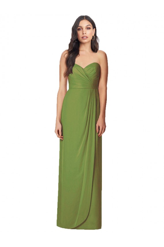 Olive verte Trompette Sans bretelle Mousseline Longue Robes demoiselle d'honneur à Vendre