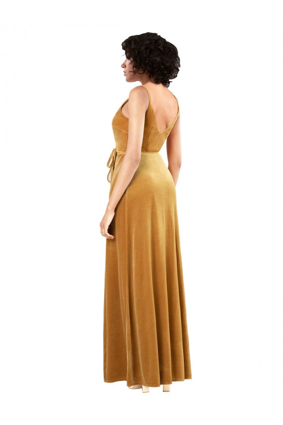 Or Colonne Col V Velours Stretch Longue Formelles Robes demoiselle d'honneur / Robes de soirée / Robes de bal à Vendre