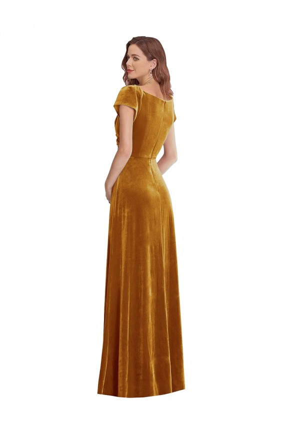 Or Fourreau Col V Velours Stretch Longue Formelles Robes demoiselle d'honneur / Robes de soirée / Robes de bal à Vendre