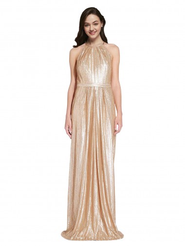 Or Fourreau Licou Col Haut Paillette Longue Formelles Robes demoiselle d'honneur / Robes de soirée / Robes de bal à Vendre