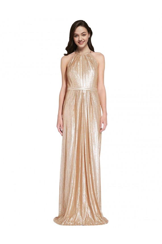Or Fourreau Licou Col Haut Paillette Longue Formelles Robes demoiselle d'honneur / Robes de soirée / Robes de bal à Vendre