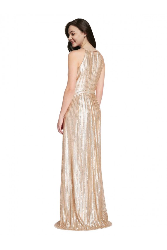 Or Fourreau Licou Col Haut Paillette Longue Formelles Robes demoiselle d'honneur / Robes de soirée / Robes de bal à Vendre