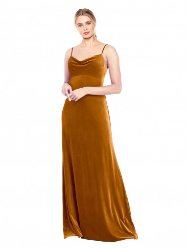 Or Trapèze Bretelles spaghetti Velours Stretch Longue Robes demoiselle d'honneur / Robes de bal à Vendre