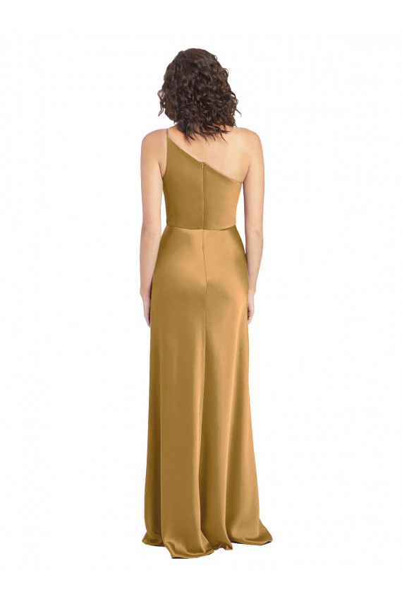 Or Trapèze Satiné Stretch Longue Formelles Robes demoiselle d'honneur / Robes de soirée / Robes de bal à Vendre