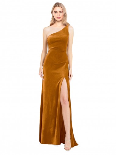 Or Trapèze Velours Stretch Longue Formelles Robes demoiselle d'honneur / Robes de soirée / Robes de bal à Vendre