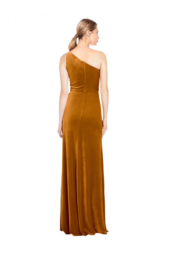 Or Trapèze Velours Stretch Longue Formelles Robes demoiselle d'honneur / Robes de soirée / Robes de bal à Vendre