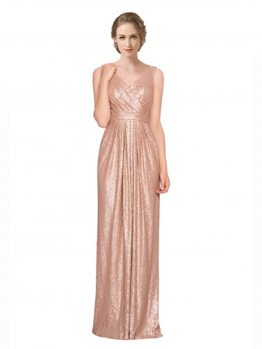 Or rose Fourreau Col V Paillette Longue Formelles Robes demoiselle d'honneur / Robes de soirée / Robes de bal à Vendre