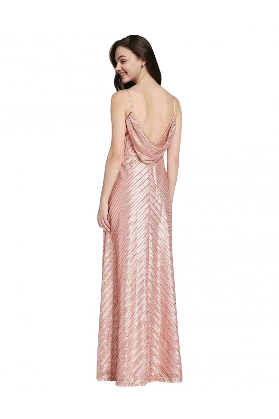 Or rose Fourreau Col V Paillette Longue Formelles Robes demoiselle d'honneur / Robes de soirée / Robes de bal à Vendre