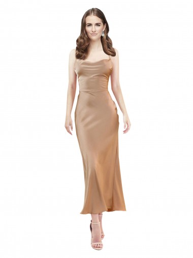 Or rose Fourreau midi Satiné Soyeux Courte Robes demoiselle d'honneur / Robes de soirée / Robes de cocktail à Vendre