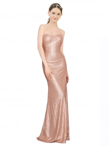 Or rose Trapèze Paillette Longue Formelles Robes demoiselle d'honneur / Robes de soirée / Robes de bal à Vendre