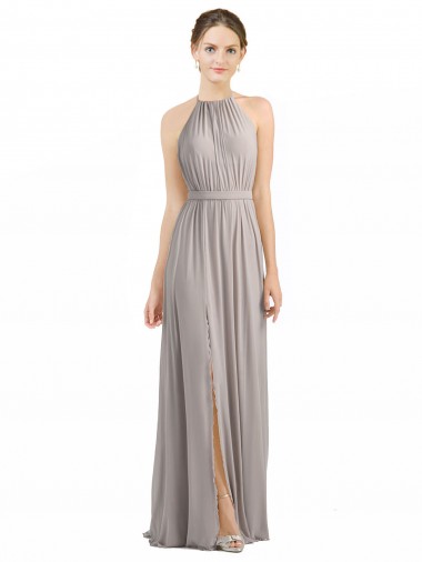 Oyster Argent Trapèze Licou Mousseline Longue Robes demoiselle d'honneur à Vendre