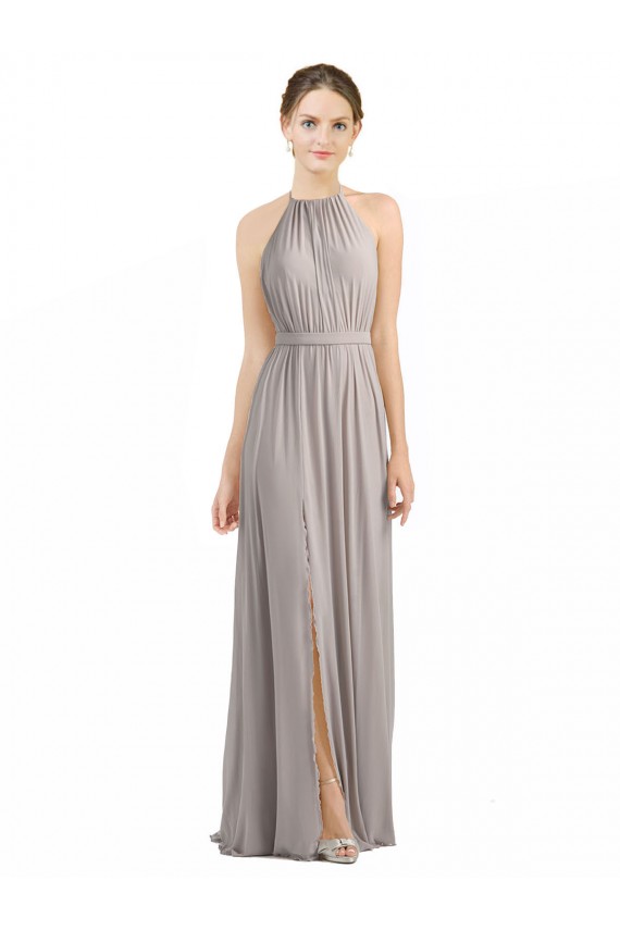 Oyster Argent Trapèze Licou Mousseline Longue Robes demoiselle d'honneur à Vendre