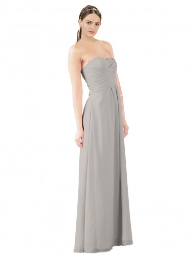 Oyster Argent Trapèze Sans bretelle Mousseline Longue Robes demoiselle d'honneur à Vendre