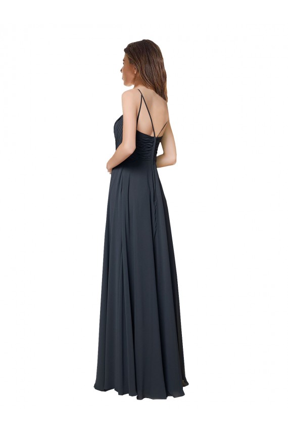 Pastèque Trapèze Col V Mousseline Longue Robes demoiselle d'honneur à Vendre