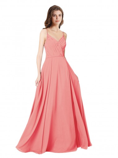 Pastèque Trapèze Col V Mousseline Longue Robes demoiselle d'honneur à Vendre