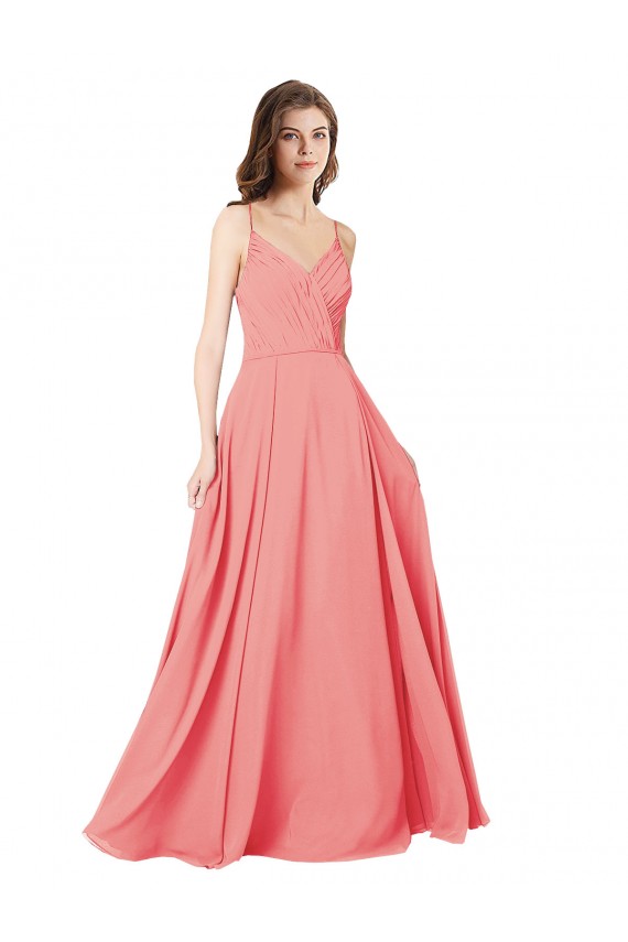 Pastèque Trapèze Col V Mousseline Longue Robes demoiselle d'honneur à Vendre
