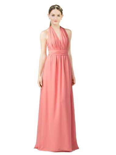 Pastèque Trapèze Licou Mousseline Longue Robes demoiselle d'honneur à Vendre