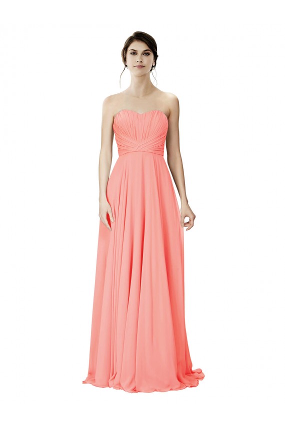 Peach Trapèze Sans bretelle Mousseline Longue Robes demoiselle d'honneur à Vendre