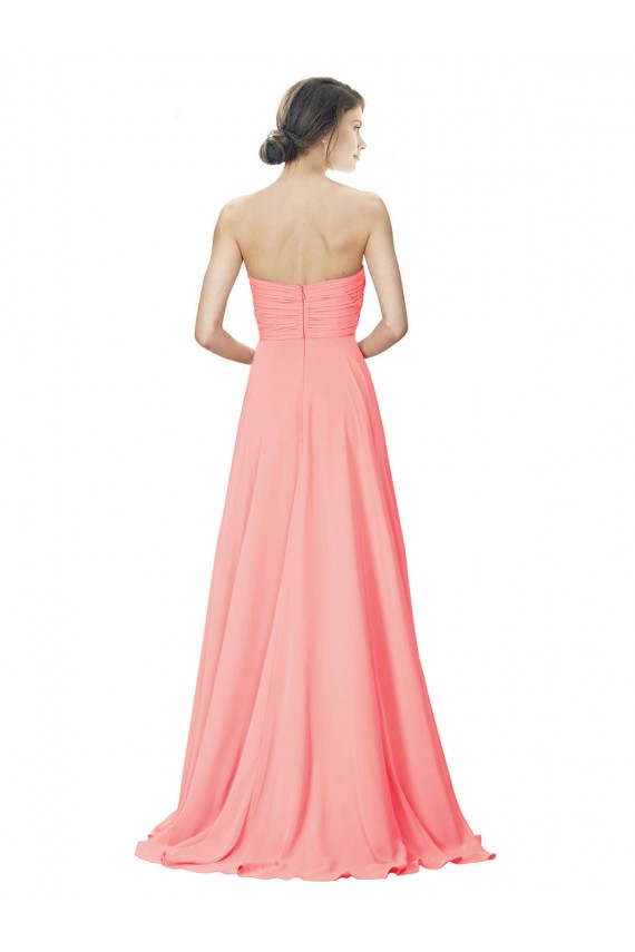 Peach Trapèze Sans bretelle Mousseline Longue Robes demoiselle d'honneur à Vendre