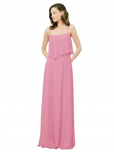 Peau Rose Trapèze Bretelles spaghetti Mousseline Longue Robes demoiselle d'honneur à Vendre