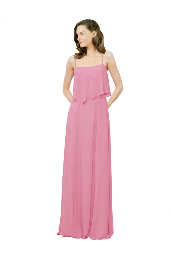 Peau Rose Trapèze Bretelles spaghetti Mousseline Longue Robes demoiselle d'honneur à Vendre