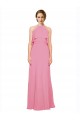 Peau Rose Trapèze Licou Col Haut Mousseline Longue Robes demoiselle d'honneur à Vendre
