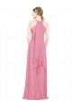 Peau Rose Trapèze Licou Col V Mousseline Longue Robes demoiselle d'honneur à Vendre