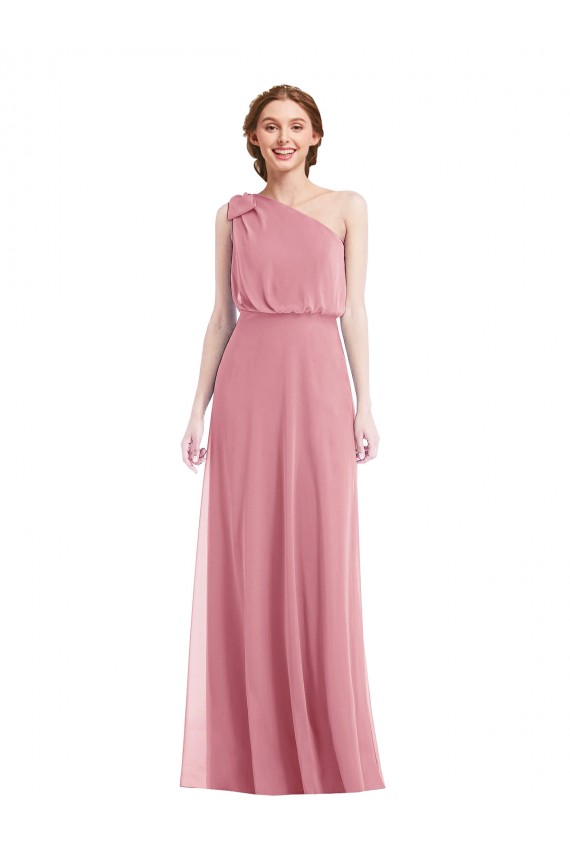 Peau Rose Trapèze Mousseline Longue Robes demoiselle d'honneur à Vendre