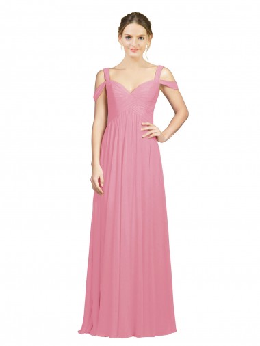 Peau Rose Trapèze Épaule Dénudée Mousseline Longue Robes demoiselle d'honneur à Vendre