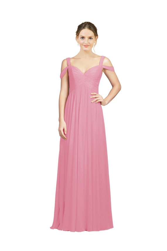 Peau Rose Trapèze Épaule Dénudée Mousseline Longue Robes demoiselle d'honneur à Vendre