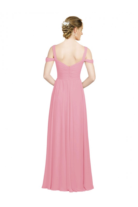 Peau Rose Trapèze Épaule Dénudée Mousseline Longue Robes demoiselle d'honneur à Vendre