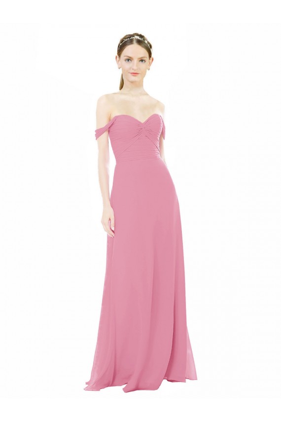 Peau Rose Trapèze Épaule Dénudée Mousseline Longue Robes demoiselle d'honneur à Vendre