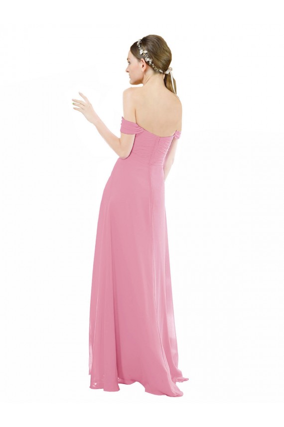 Peau Rose Trapèze Épaule Dénudée Mousseline Longue Robes demoiselle d'honneur à Vendre