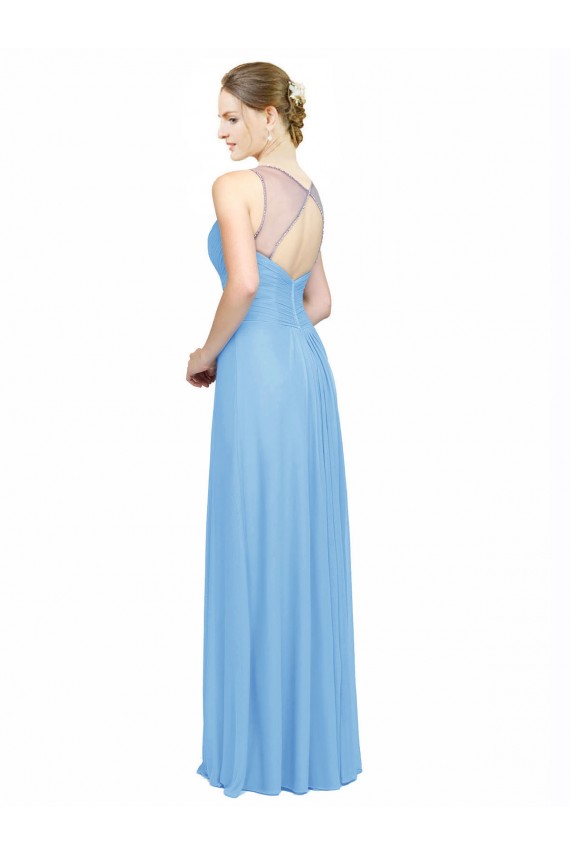 Periwinkle Trapèze Bretelles spaghetti Col V Mousseline Longue Robes demoiselle d'honneur à Vendre