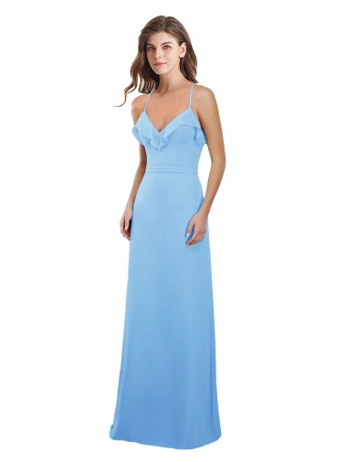 Periwinkle Trapèze Bretelles spaghetti Mousseline Longue Robes demoiselle d'honneur à Vendre