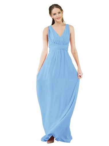 Periwinkle Trapèze Col V Mousseline Longue Robes demoiselle d'honneur à Vendre