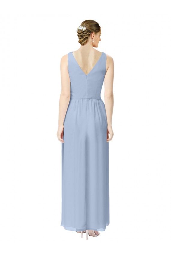 Periwinkle Trapèze Col V Mousseline Longue Robes demoiselle d'honneur à Vendre